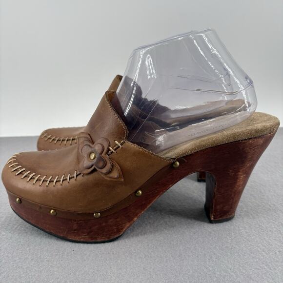 Vintage Y2K 90s Chunky Xhilaration Platform Brown Leather Mule Clogs Heel Sz 10 - Picture 3 of 16